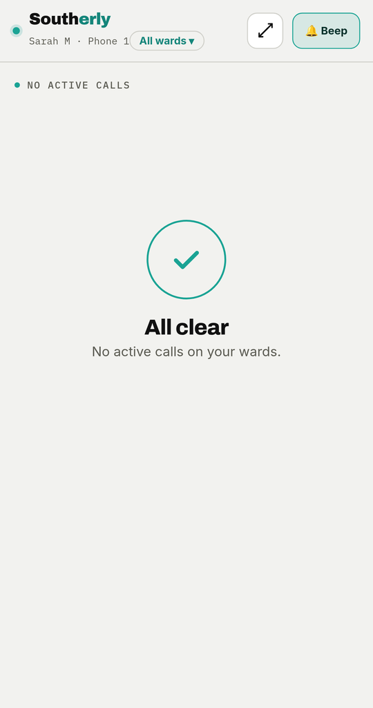 Respond showing All clear, no active calls on your wards