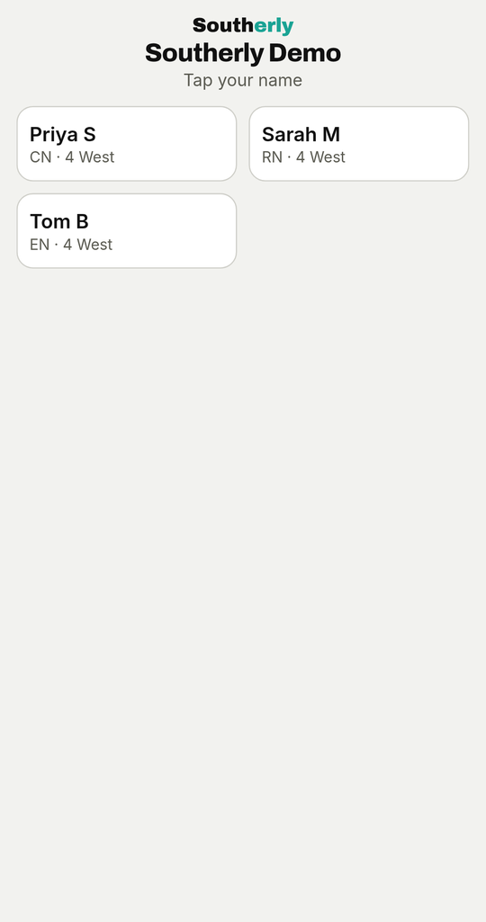 Respond sign-in: Tap your name, with a card for each carer and their role